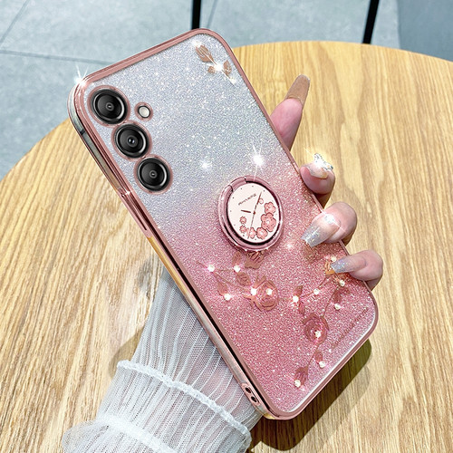 Samsung Galaxy S25 5G Gradient Glitter Immortal Flower Ring All-inclusive Phone Case - Pink